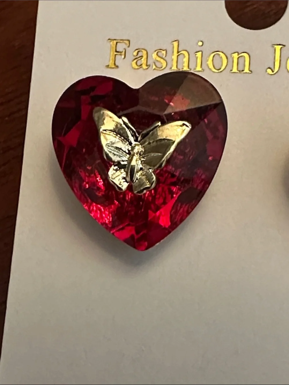 Red Heart Crystal Earrings with Gold Accent